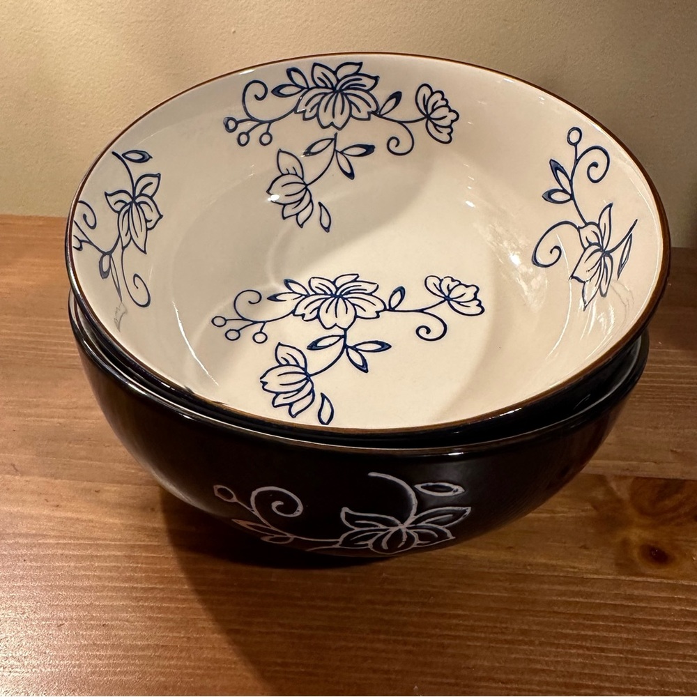 Temptations Set Of 2 Bowls Blue Floral Lace 6.5 Inches NWOT